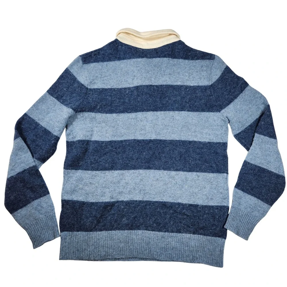 Ralph Lauren Rugby Stripe Sweater Cream Collar Blue Navy Mens XL RARE NWT‎ AS IS